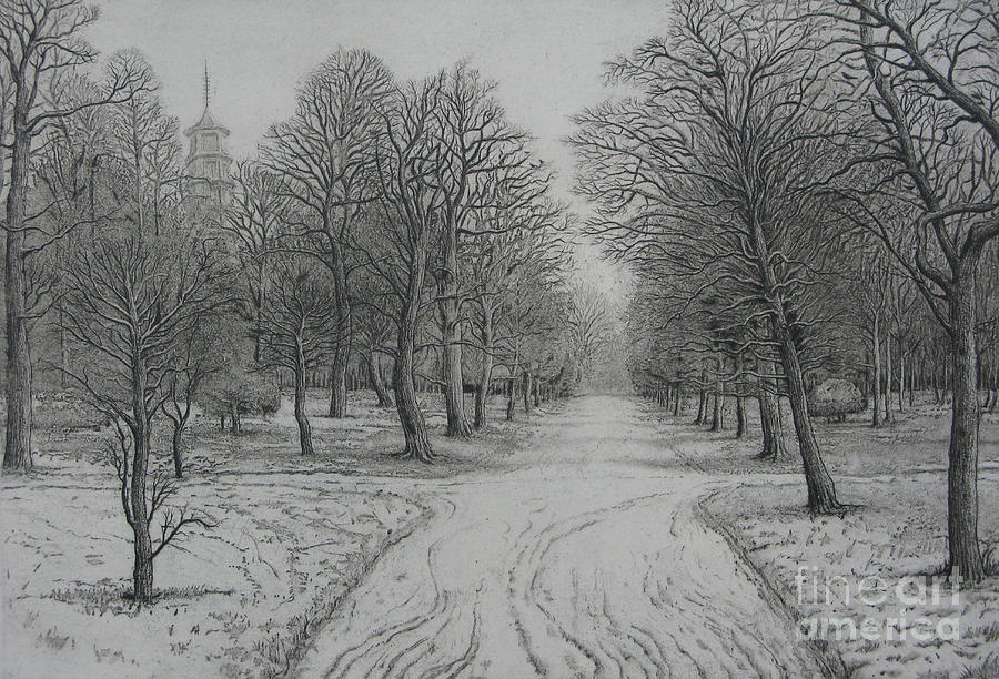 Winter Drawing - Kew Gardens in Winter by Peter A Ford