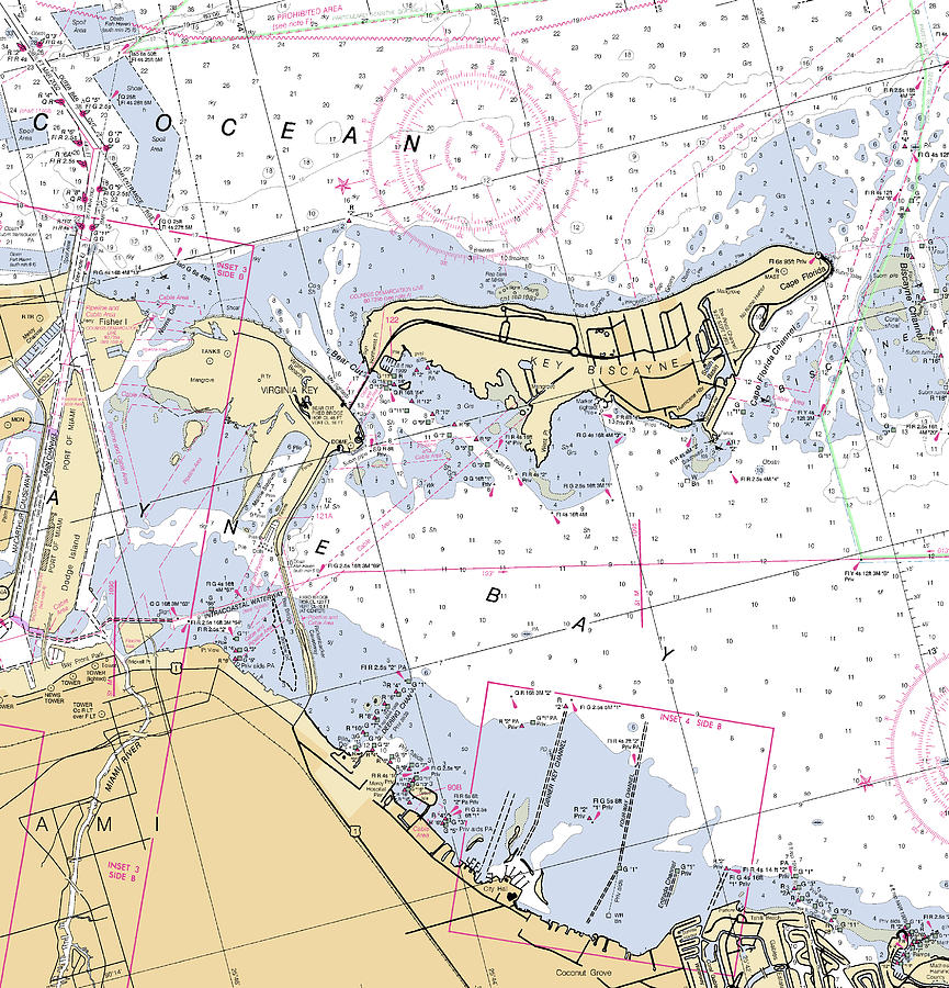 Key Biscayne florida Nautical Chart _v2 Mixed Media by Sea Koast