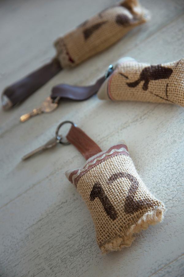Key Fobs Made From Printed Hessian And Leather Photograph by Christophe Madamour