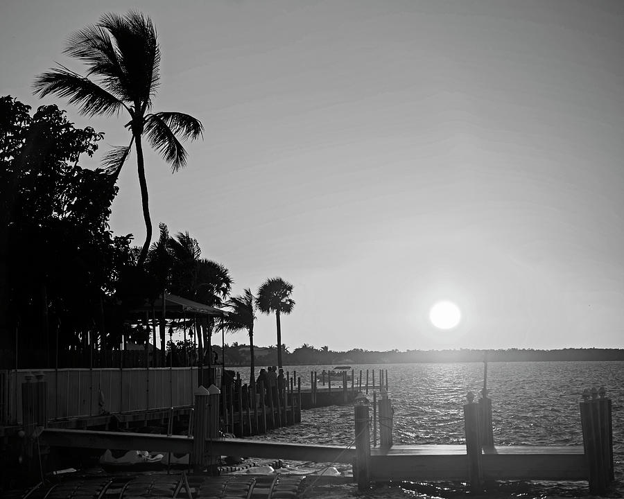 Key Largo Florida Sunset Pier Black and White Photograph by Toby McGuire