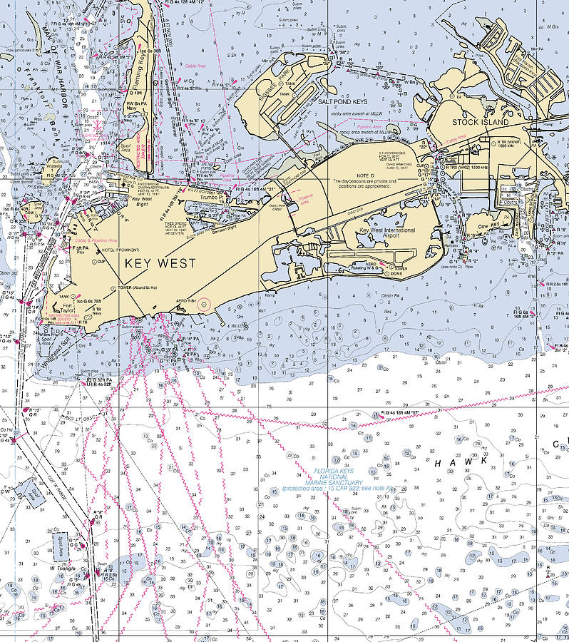 Key West florida Nautical Chart _v2 Mixed Media by Bret Johnstad Pixels