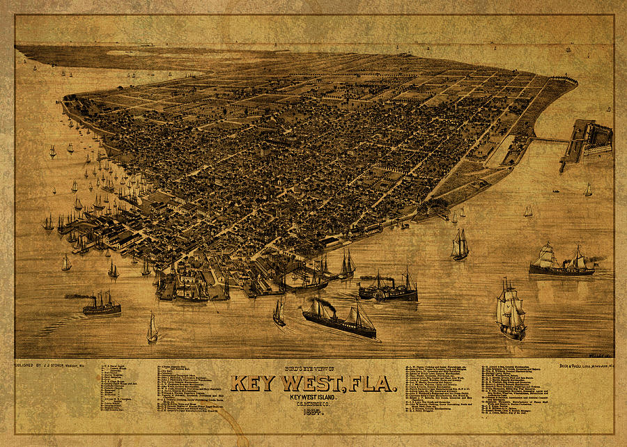 Vintage Mixed Media - Key West Florida Vintage City Street Map 1884 by Design Turnpike