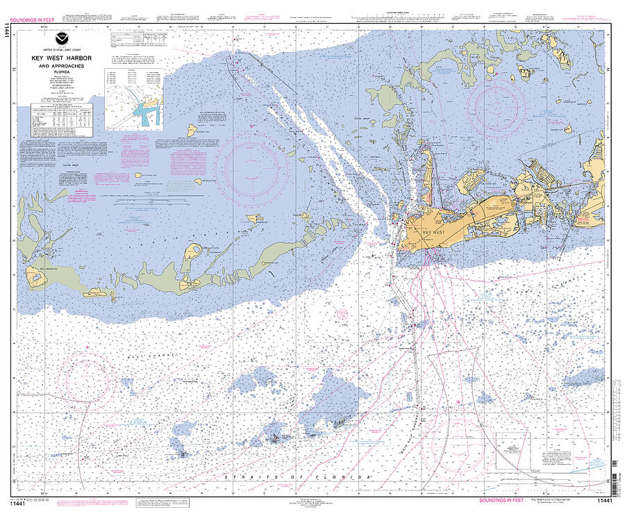 Key West Harbor and Approaches, NOAA chart 11441 Digital Art by Nautical Chartworks