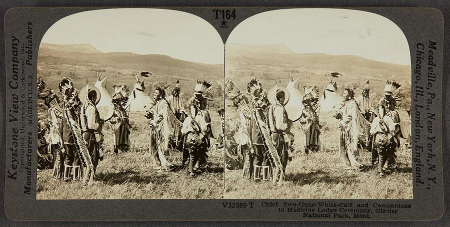 Keystone View Company American, 1892-1963 Chief Two-Guns-White-Calf and companions in Medicine Lodge Painting by Celestial Images