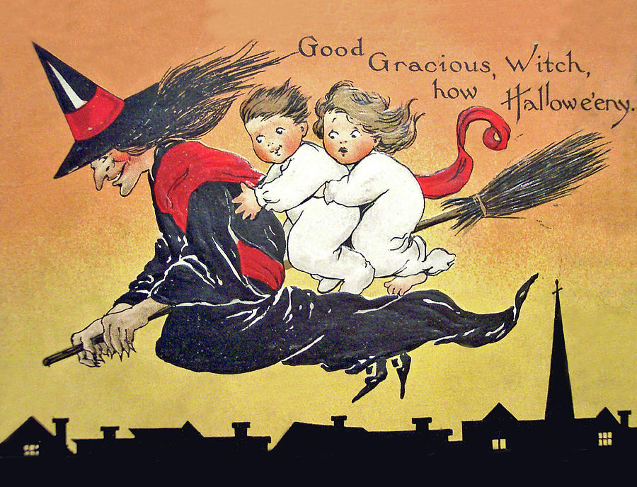 Kids are flying with witch Digital Art by Long Shot