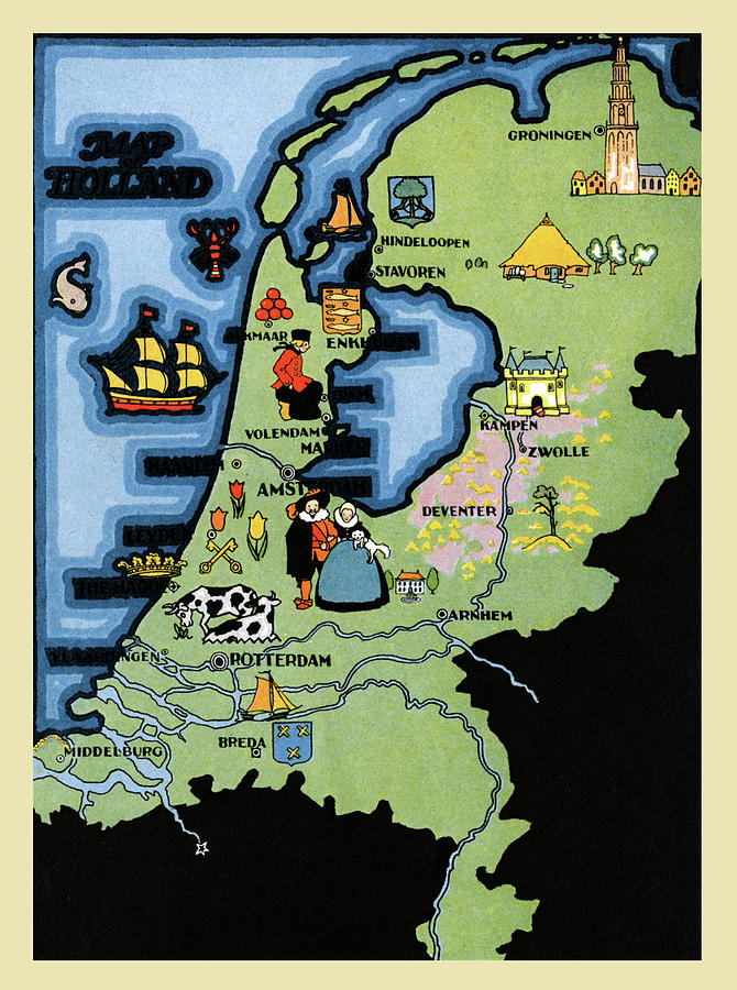 Kids Map of Holland Painting by Maud & Miska Petersham