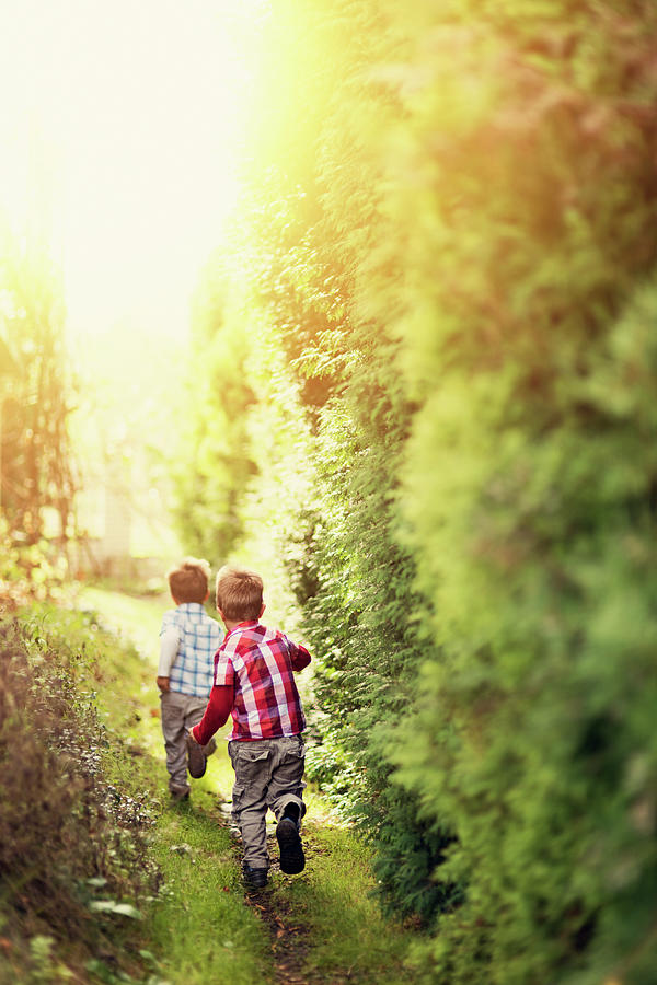 Kids Running On A Secret Garden Path Photograph by Imgorthand