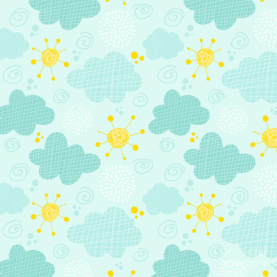 Kids Seamless Pattern Clouds And Sun Digital Art By Martynmarin Fine