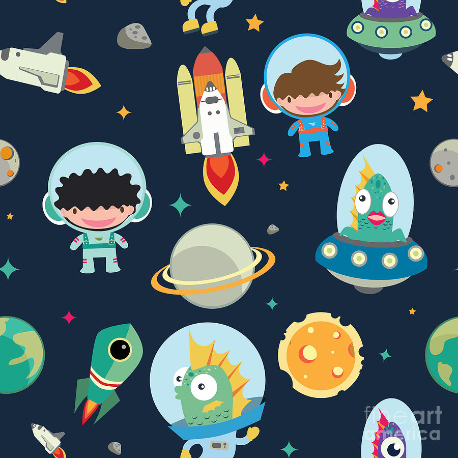 Play Digital Art - Kids Space Seamless Pattern by Moobeer