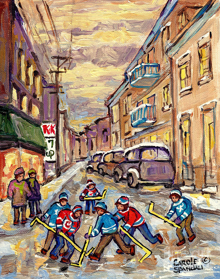 Kids Street Hockey Game 4th Ave Verdun Art For Sale Montreal City Scene Painting C Spandau Artist    Painting by Carole Spandau