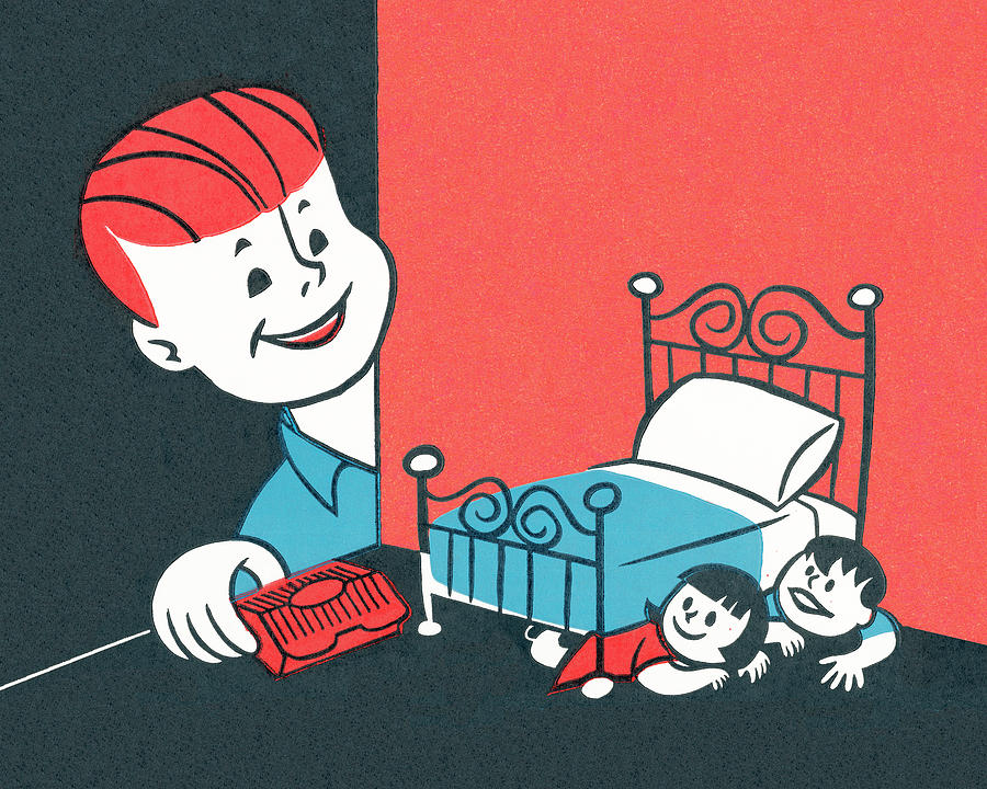Vintage Drawing - Kids under the bed by CSA Images