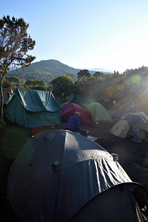 Kilimanjaro, Tanzania, Highest Mountain In Africa, Mountain Climbing On The Machame Route, Tent Camp In The Machame Camp, First Overnight Stay, 3000 Meters High, Departure For The Next Stage Photograph by Claudia Reithmeir