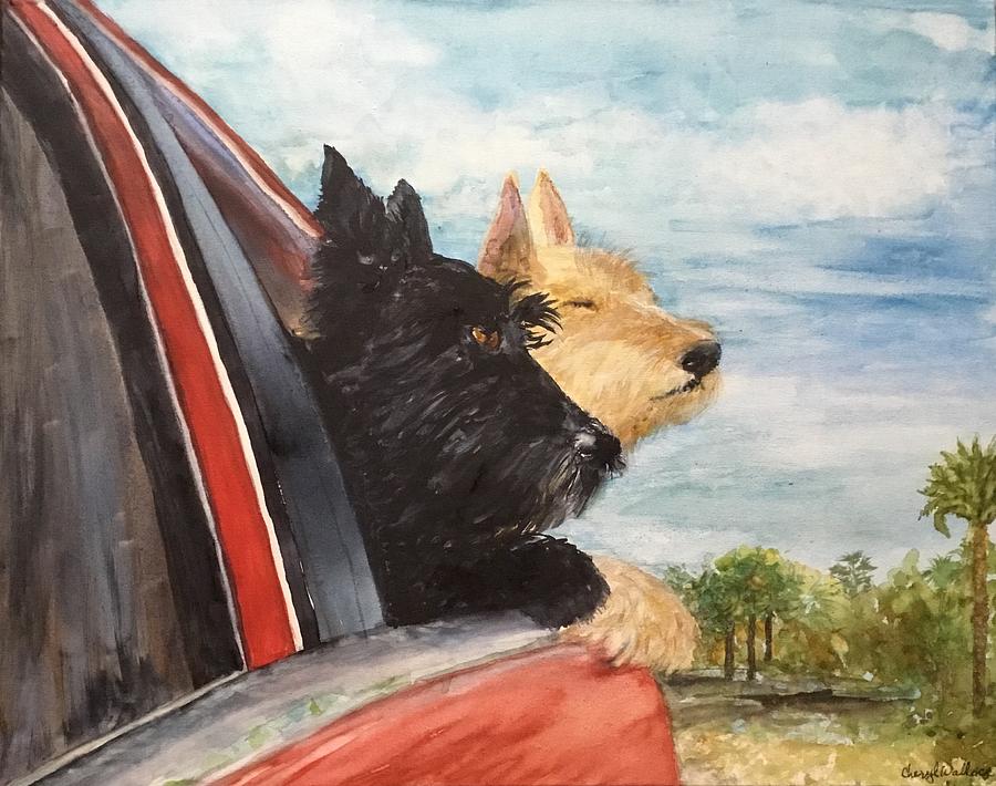 Kiltie and Maggie Take a Ride Painting by Cheryl Wallace