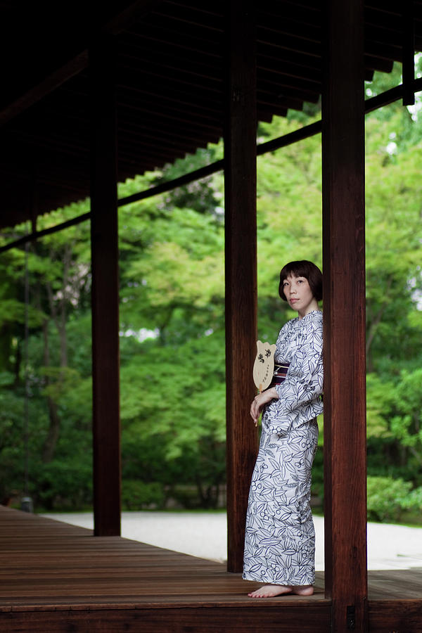 Kimono Woman Cooling Herself Photograph by Masahiro Makino