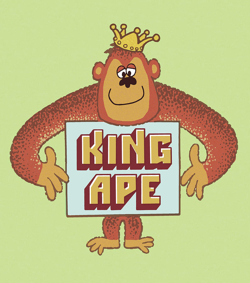 Vintage Drawing - King Ape Wearing Crown by CSA Images