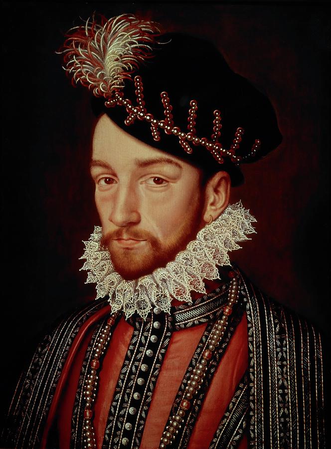 King Charles IX of France 1550-74, 1561, oil on panel. Painting by Francois Clouet -c 1520-1572-