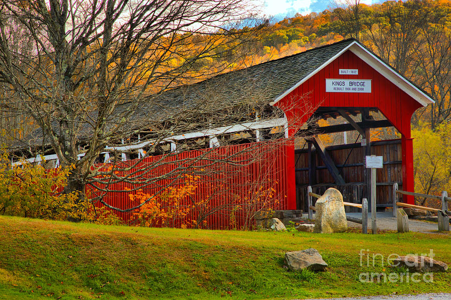 King Covered Bridge Fall Backdrop Photograph by Adam Jewell