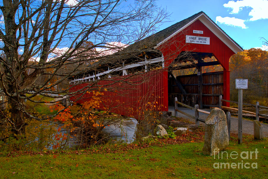 King Covered Bridge Fall Landscape Photograph by Adam Jewell