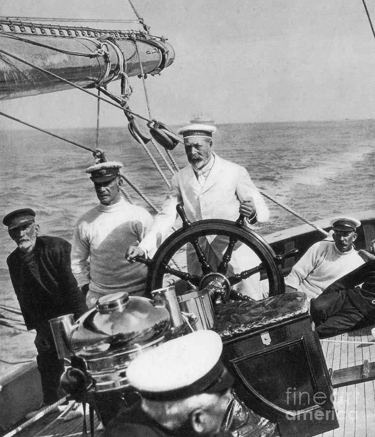 King George V At The Helm Of His Yacht Drawing by Print Collector