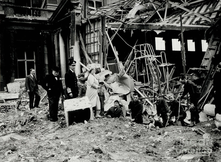 King George Vi And Queen Elizabeth With Winston Churchill Surveying Bomb Damage At Buckingham Palace Photograph by English Photographer