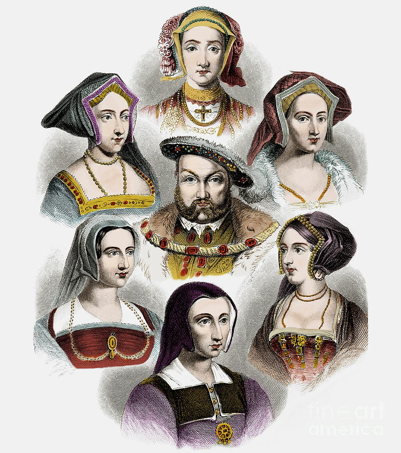 King Henry VIII of England and his six wives Painting by English School