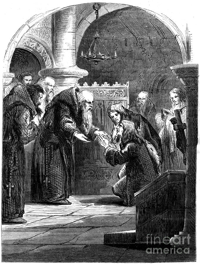 Black And White Drawing - King James II At The Abbey Of La by Print Collector