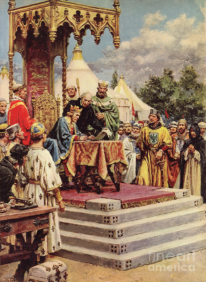 Matania Painting - King John Signing Magna Carta Colour by Fortunino Matania