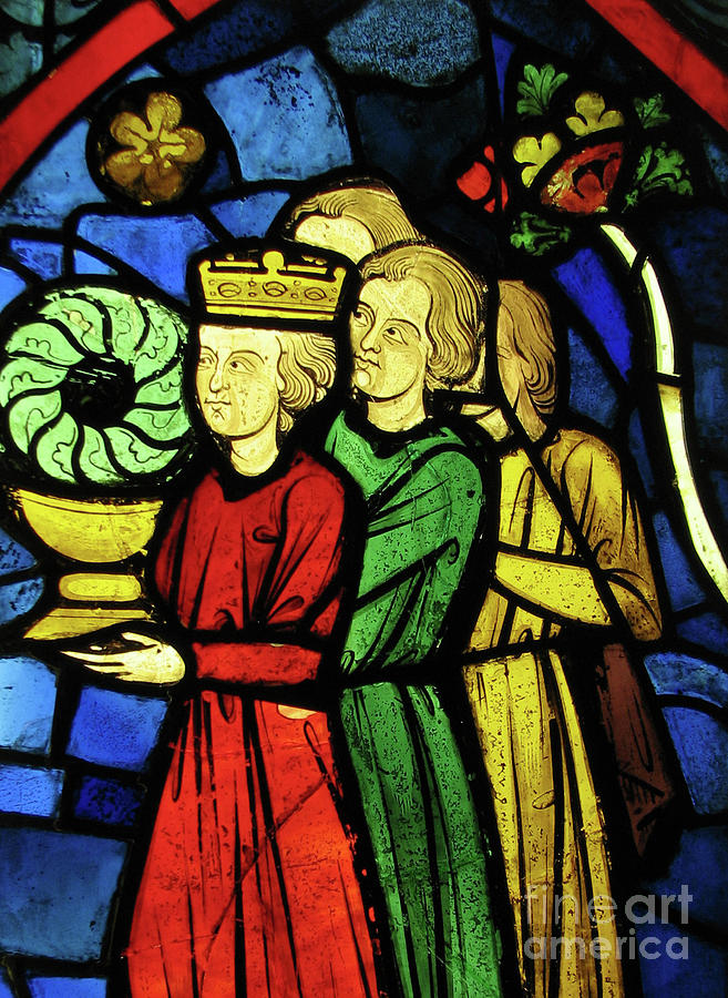 Stained Glass Glass Art - King Louis IX Carrying the Crown of Thorns by French School