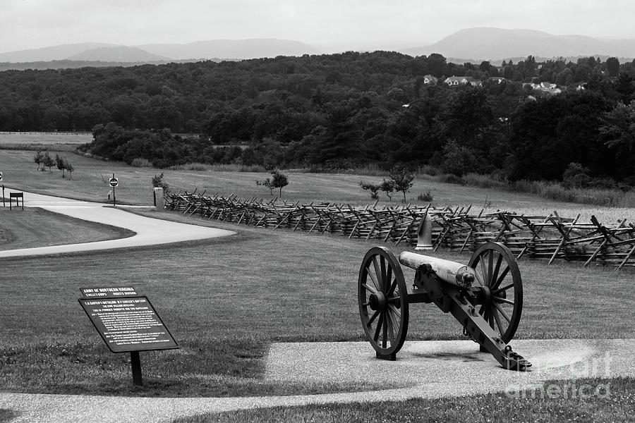 King William Artillery Marker in Black and White Gettysburg Photograph by James Brunker