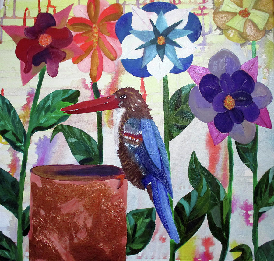 Kingfisher Painting - Kingfisher Of Flowers by Lauren Moss