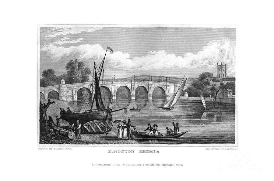 Kingston Bridge, London, 1829.artist J Drawing by Print Collector