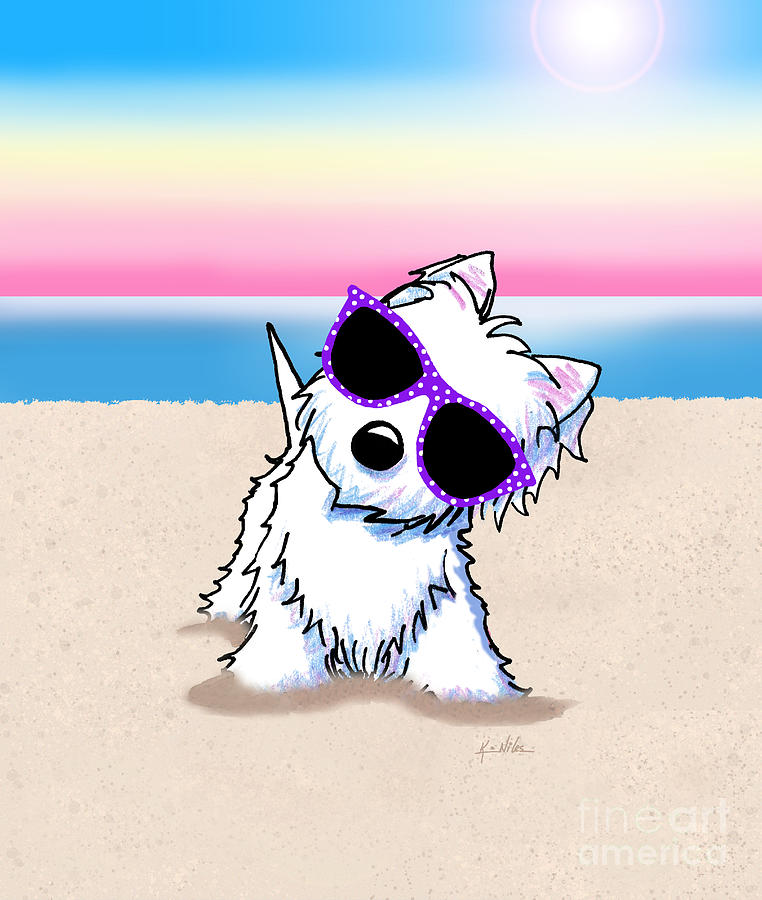 KiniArt Westie Terrier Beach Mixed Media by Kim Niles aka KiniArt