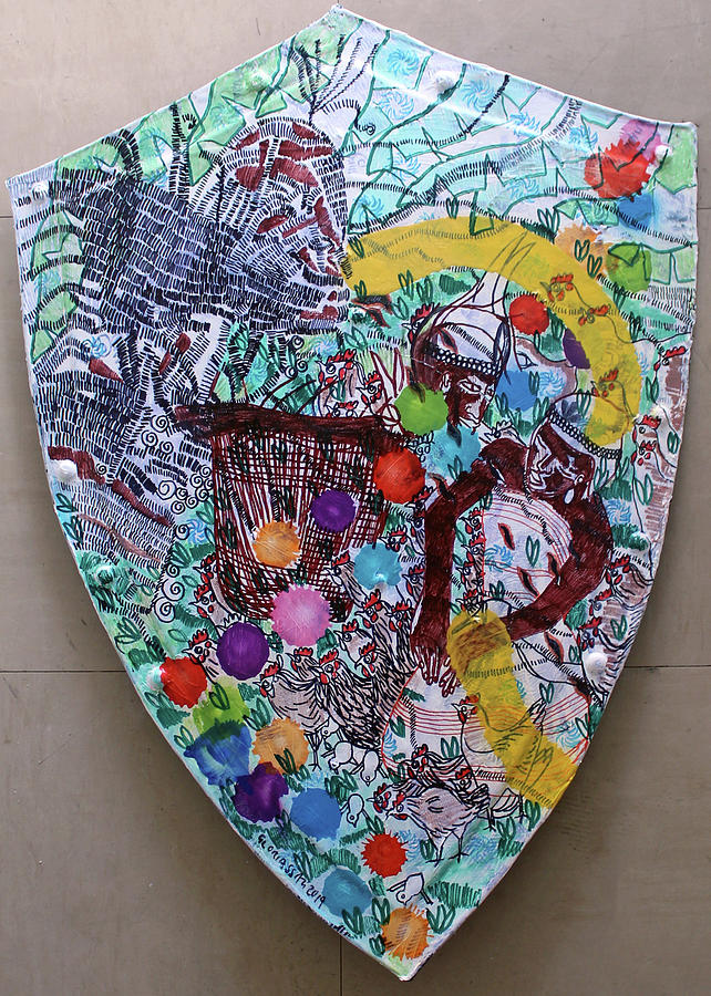 Kintu and Nambi Kintus Tasks Shield  Painting by Gloria Ssali