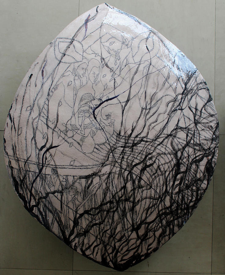 Kintu and Nambi Shield Diptych Close Up View One Ceramic Art by Gloria Ssali