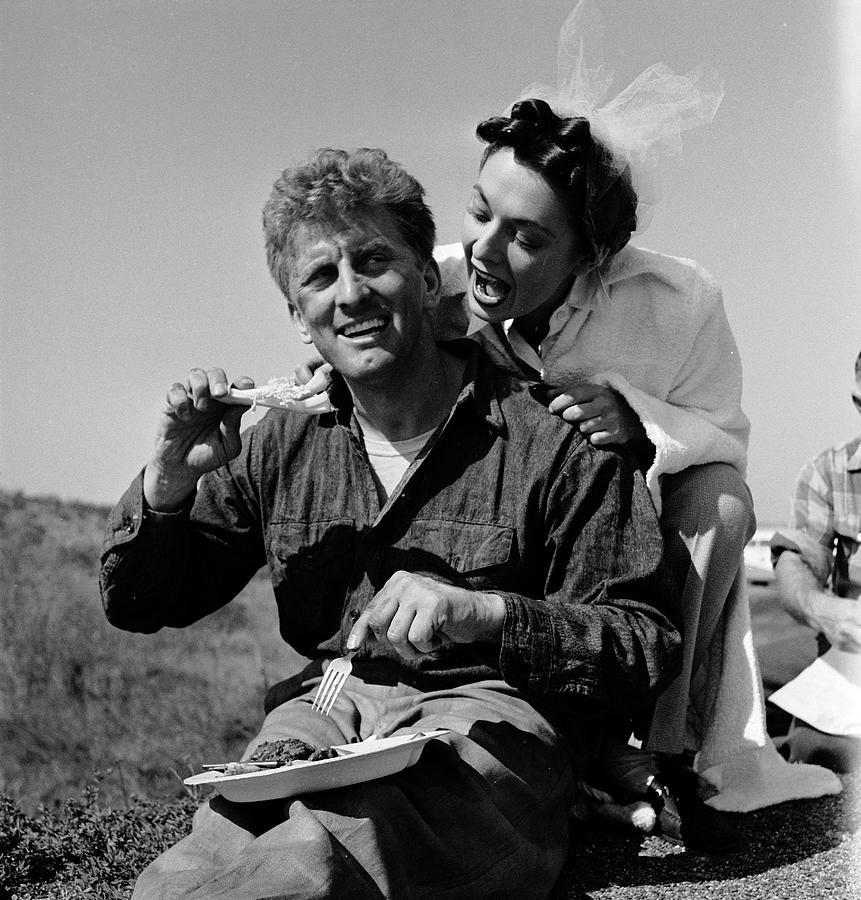 Black And White Photograph - Kirk Douglas & Ruth Roman On The Set Of Champion by Peter Stackpole