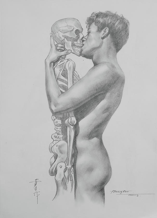 Male Nude Drawing - Kiss #19325 by Hongtao Huang