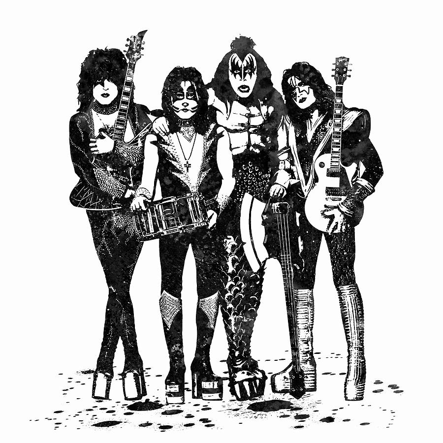 Kiss Band Black and White Watercolor 03 Painting by SP JE Art
