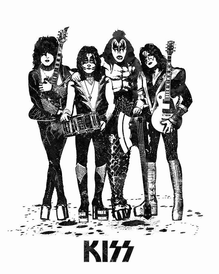 Rock And Roll Painting - Kiss Band Black and White Watercolor 04 by SP JE Art