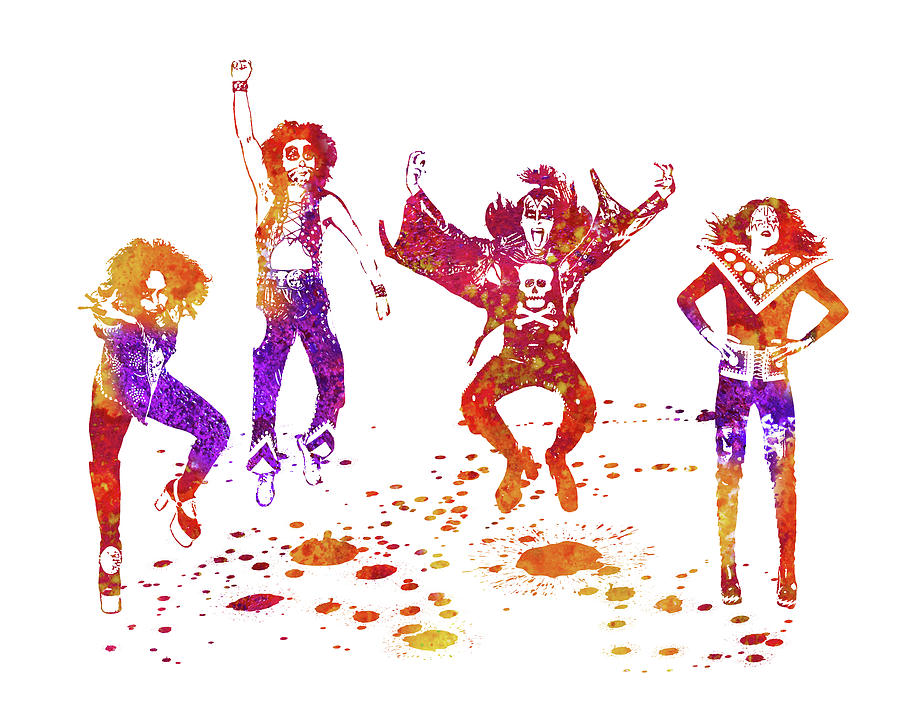 Rock And Roll Painting - Kiss Band Watercolor Splatter 01 by SP JE Art