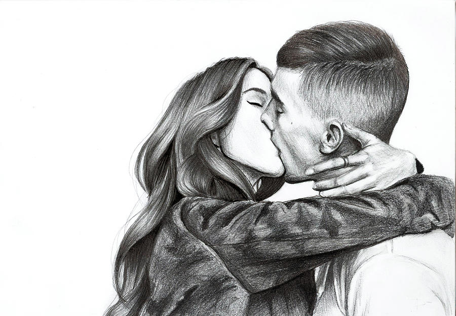 Kiss Drawing - Kiss by Julia Rybkina.