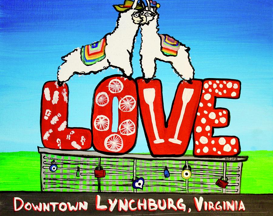Kissing Alpacas on The Love Sign Painting by M E