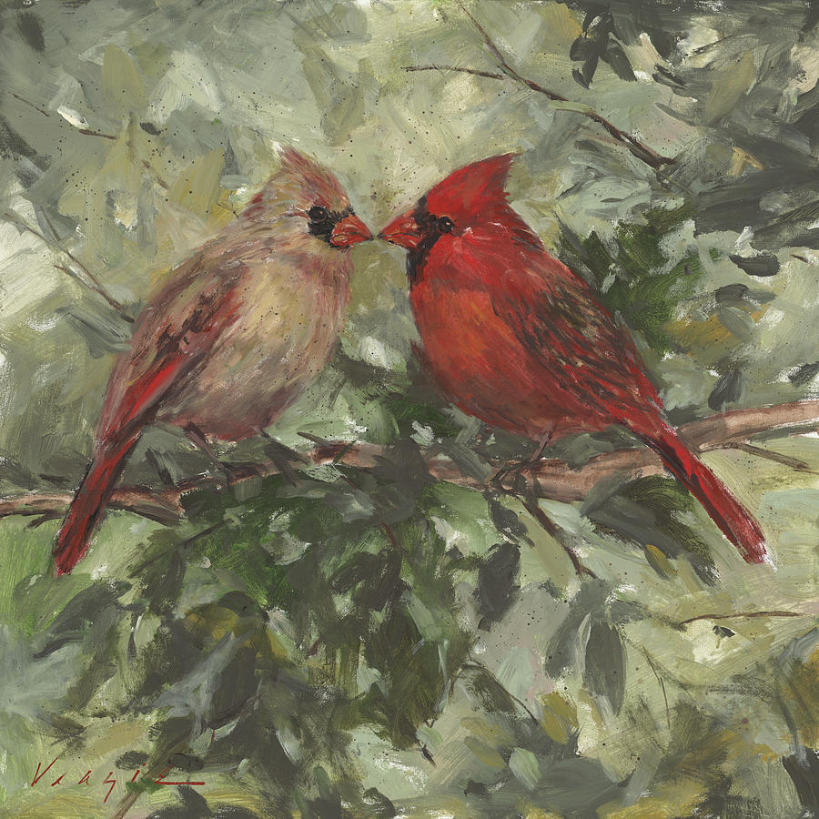 Bird Painting - Kissing Cardinals by Mary Miller Veazie
