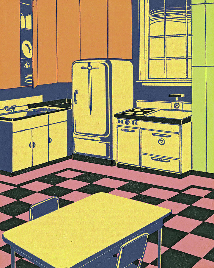 Vintage Drawing - Kitchen by CSA Images