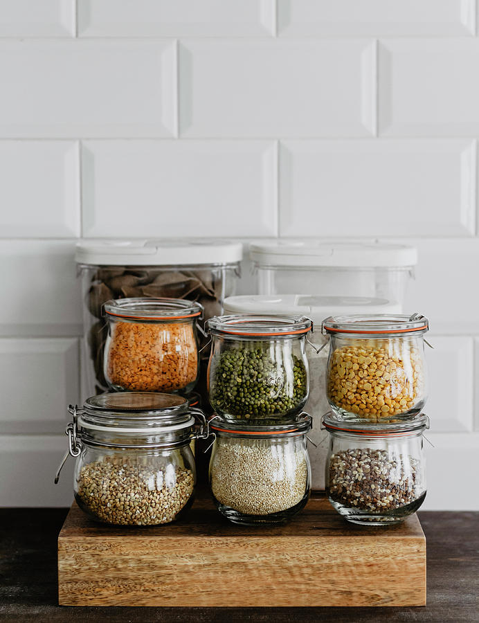 Kitchen Jars With Beans And Groats Photograph by Monika Rosa