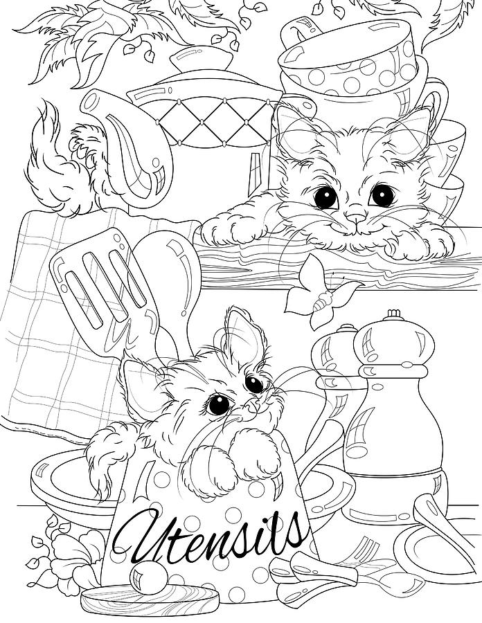 Butterfly Painting - Kitchen Kitties Lineart by Cb Studios
