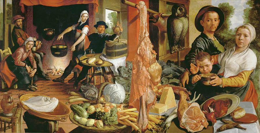 Kitchen Scene, allegory andquot, Voluptas Carnisandquot, Wood Sp 339. Painting by Pieter Aertsen -c 1508-1575-