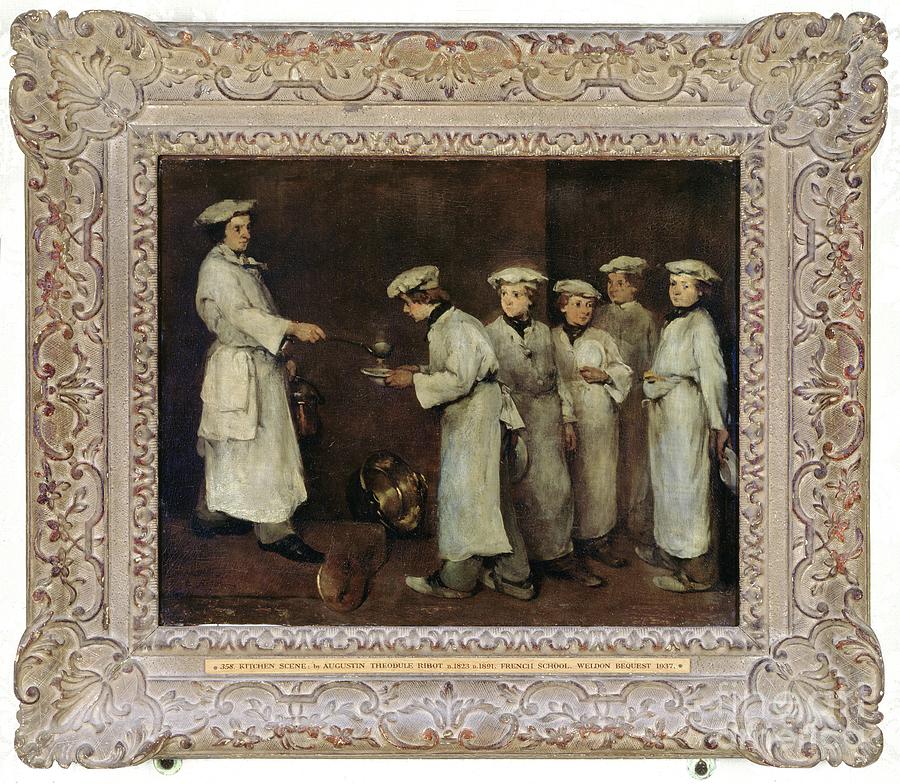 Kitchen Scene Painting by Auguste Theodule Ribot