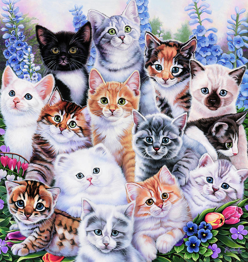 Kitten Collage Painting by Jenny Newland - Pixels