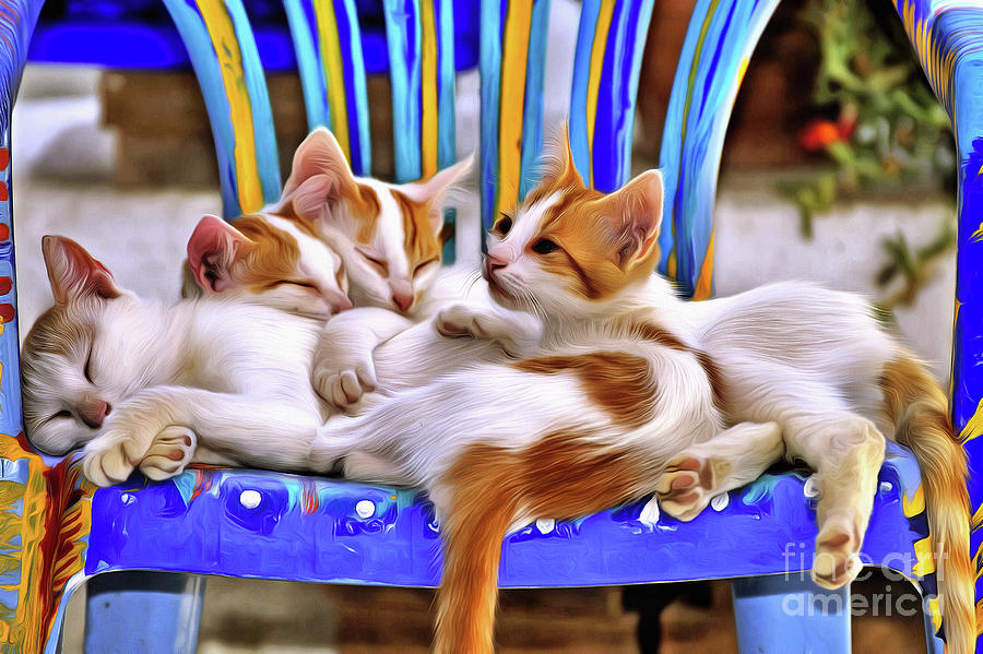 Kitten family Painting by George Atsametakis