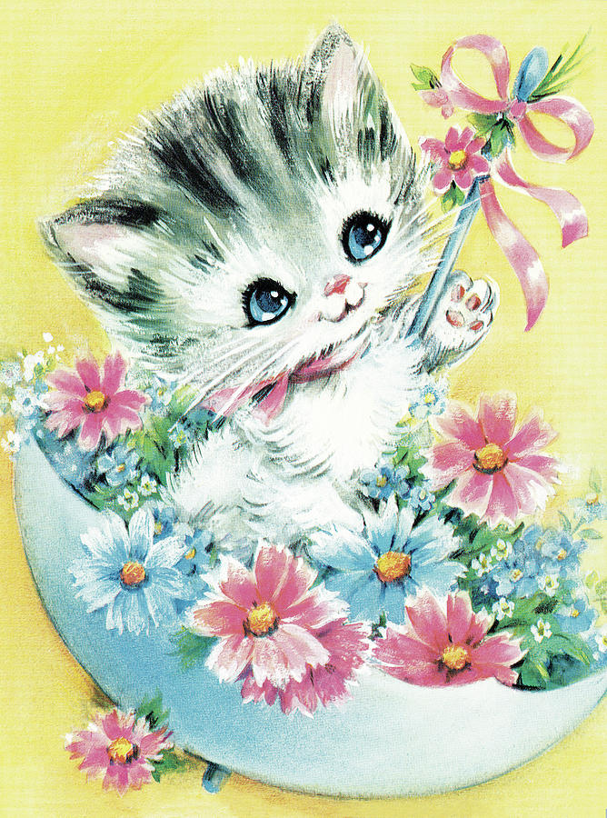 Spring Drawing - Kitten in Umbrella by CSA Images